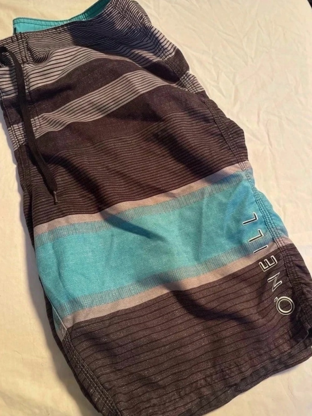 O'Neill Black & Aqua Striped Men's Hybrid Shorts